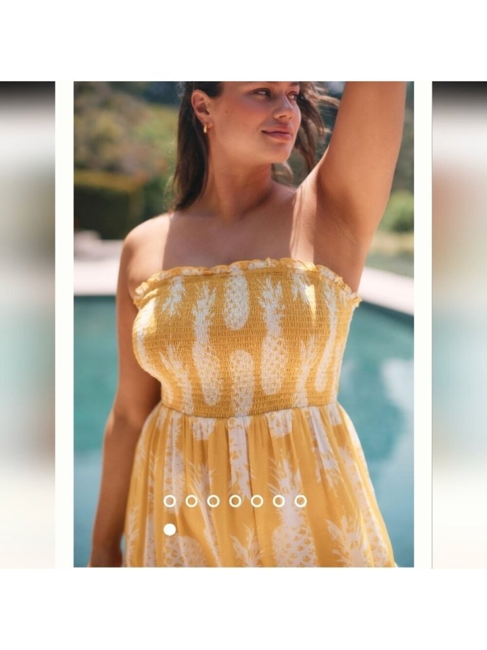 Anthropologie Yellow & White Mini Dress, Pineapple Print removable Straps sz 1x - Picture 4 of 16